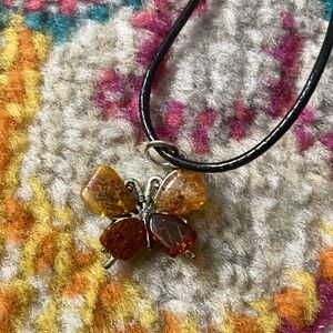 Amber stones Butterfly Pendant Necklace